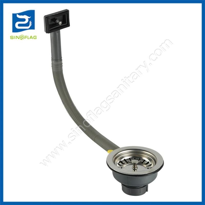 114mm Grey Sink Basket Siphon with Overflow Hose