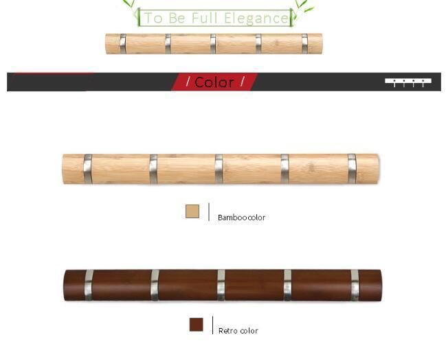 Bamboo Base Metal Hook Coat Hanger for Bathroom Door