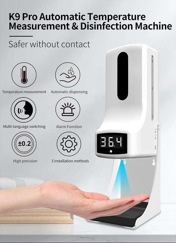 Saige 1000ml K9PRO Thermometer Wall Mounted Automatic Alcohol Dispenser with Stand