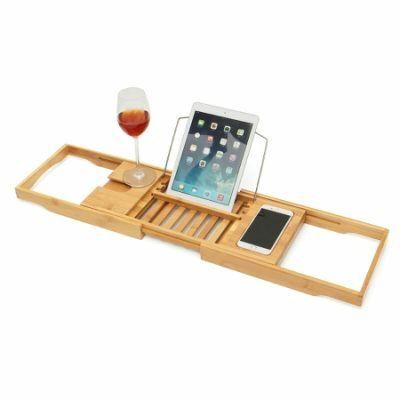 Bamboo Bathtub Caddy Tray - Wood Bath Tray Expandable with Book and Wine Holder - Great Gift Idea for Loved Ones