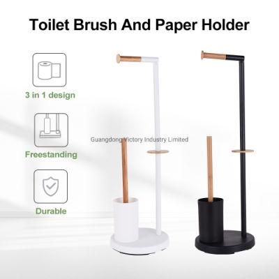 Bathroom Bamboo Paper Holder Toilet Brush Stand