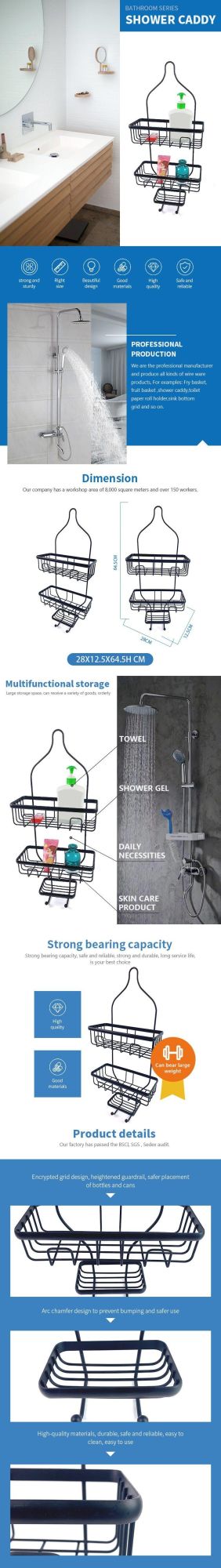 3 Tier Hanging Bathroom Storage Shelf Rack Shower Caddy Orgainzer