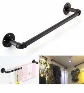 Black Malleable Cast Iron Pipe Fittings Bathroom Towel Racks with Threaded Floor Flange for Decorating Furniture