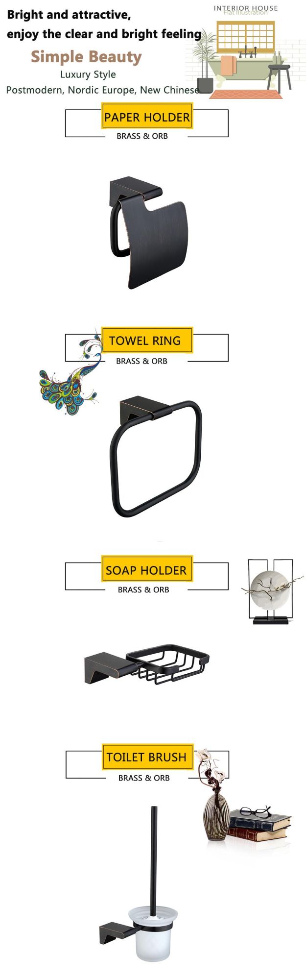 High Quality Brass Orb Plating Bathroom Accessories Set Towel Bar