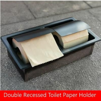 Double Roll Toilet Paper Holder Stainless Steel Matte Black with Cover