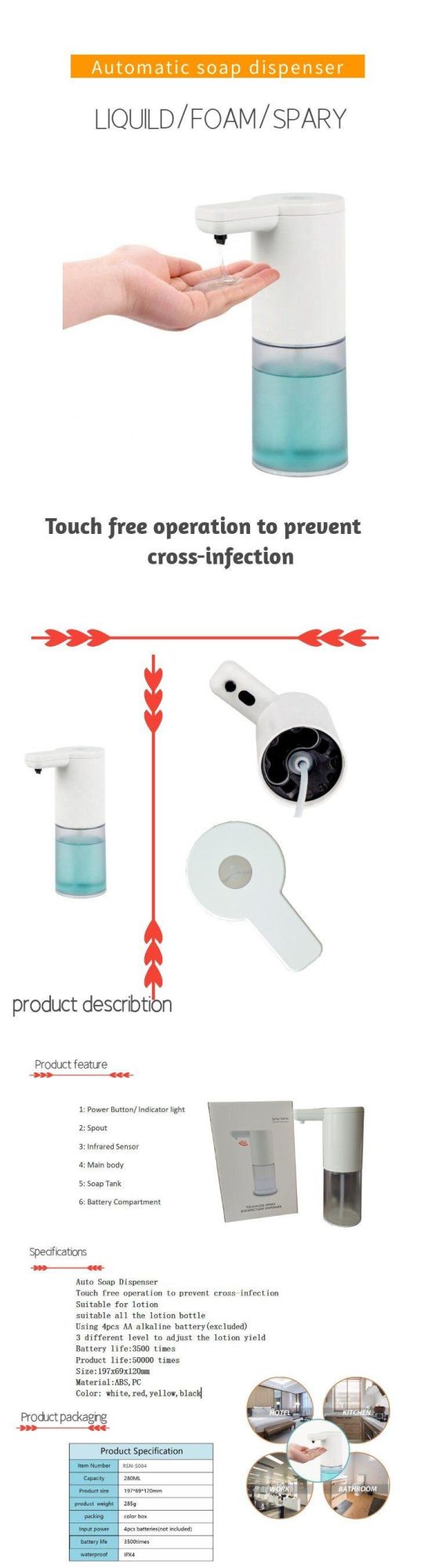 Infrared Hands Free Sanitizer Dispenser for Liquid Foam Smart Spray Alcohol Foam Gel Automatic Sensor Soap Dispenser
