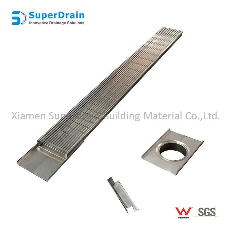 Commercial Stainless Steel Channel Drain with Strip Grate for Overflow Use