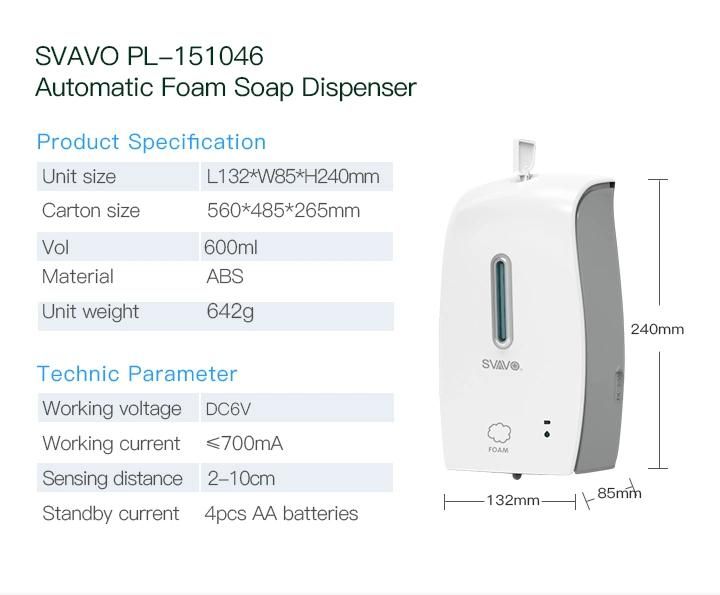 Svavo Wall Mounted Automatic Hand Sanitizer Dispenser Foaming Soap Dispenser for Shopping Mall
