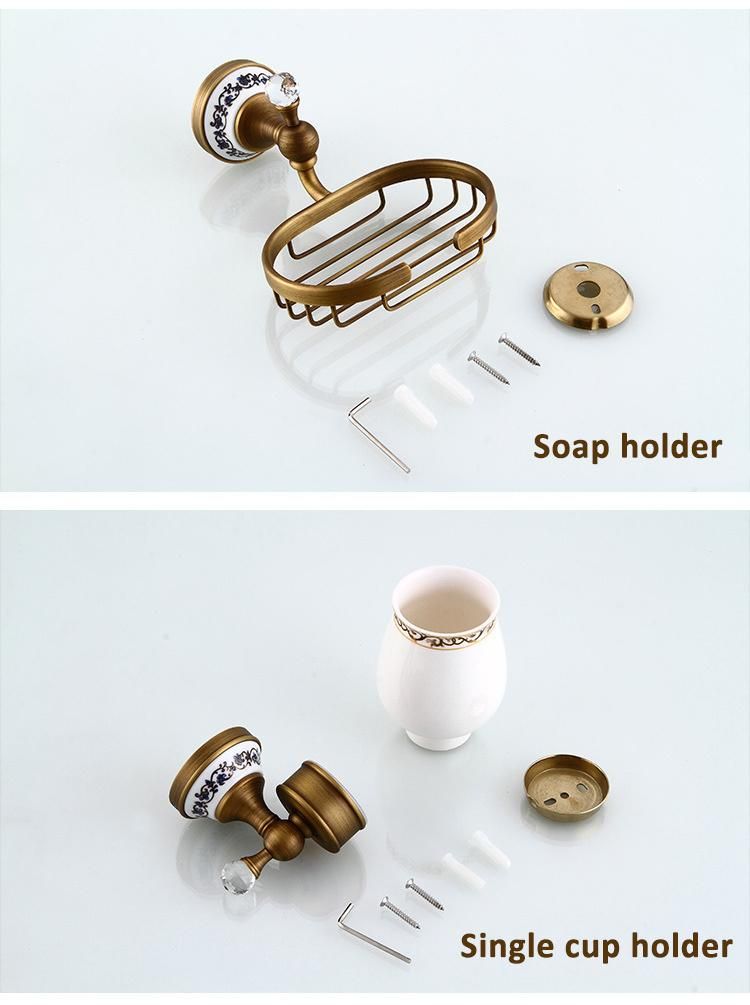 Antique Brass Bath Bathroom Crystal Decorate Vintage Metal Towel Rack Holder