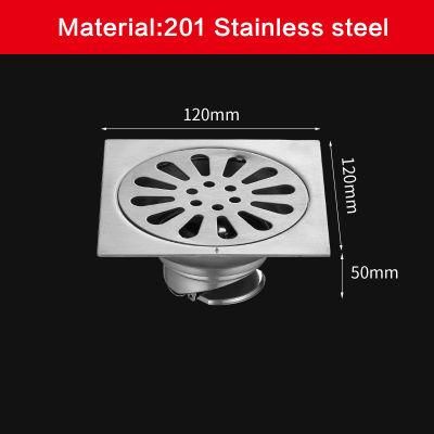 4 Inch 201 Stainless Steel Floor Drain Balcony DN75 Deodorant Floor Drain 12*12cm Automatically Closed Type Large Displacement Floor Drain