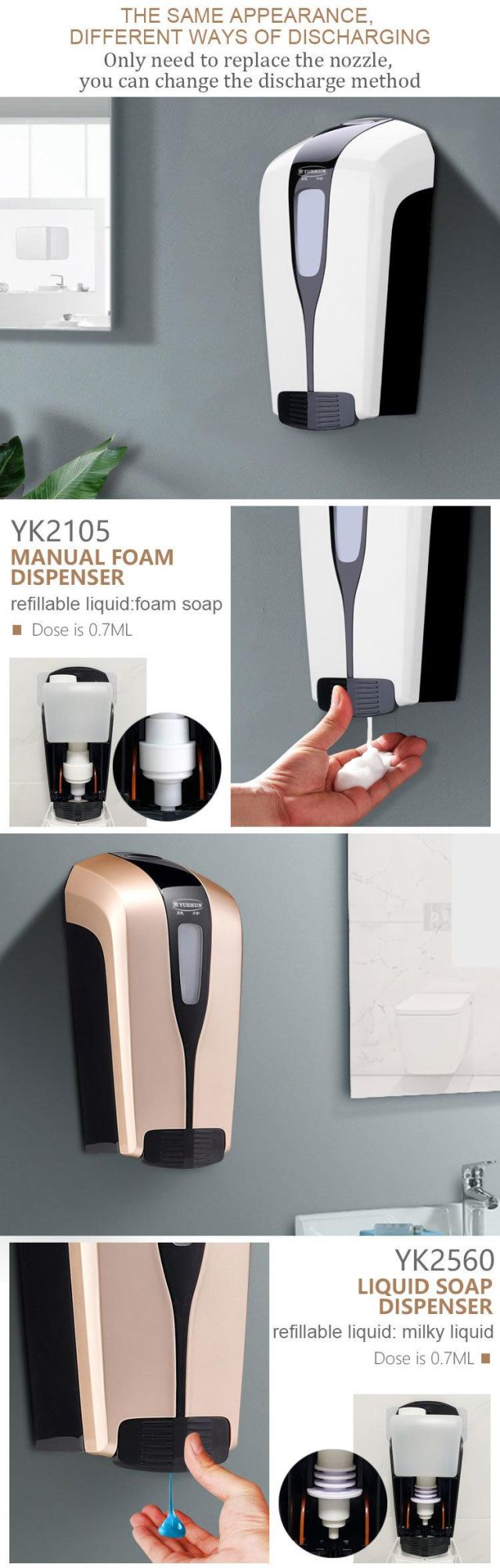 Refillable Bottle Manual Private Label 0.5 L Soap Dispenser for Toilet