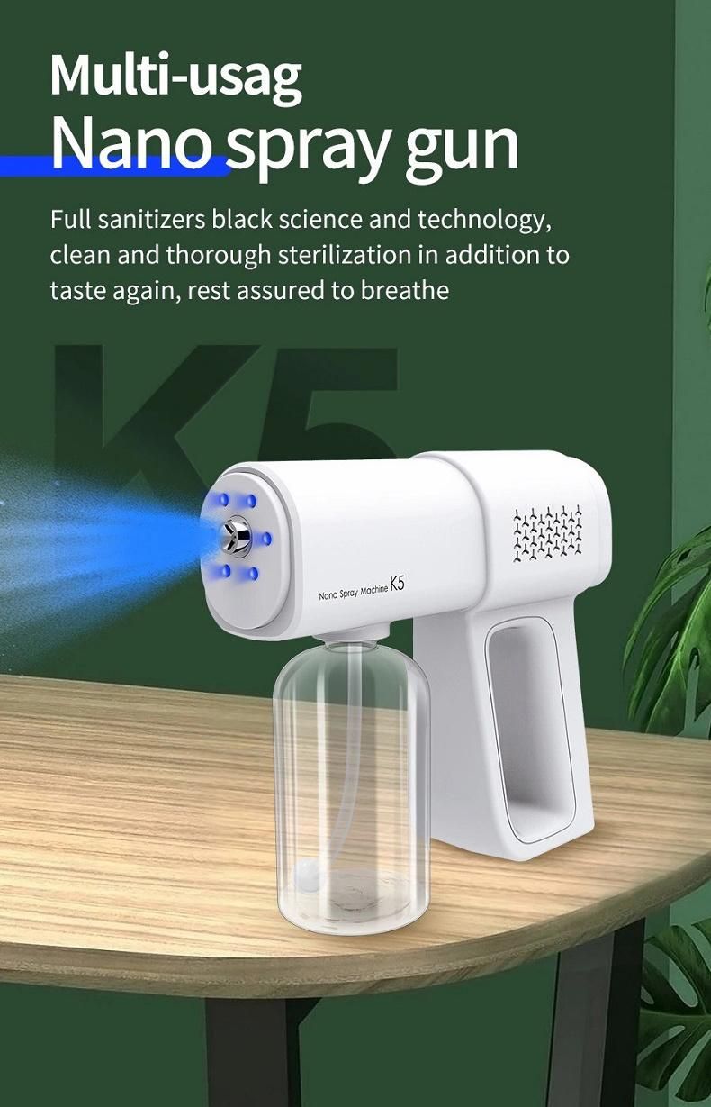 K5 Smart Spray Gun Handheld Wireless Atomizer Fogging Machine Bluelight Nano Spray Machine Gun Disinfection Gun