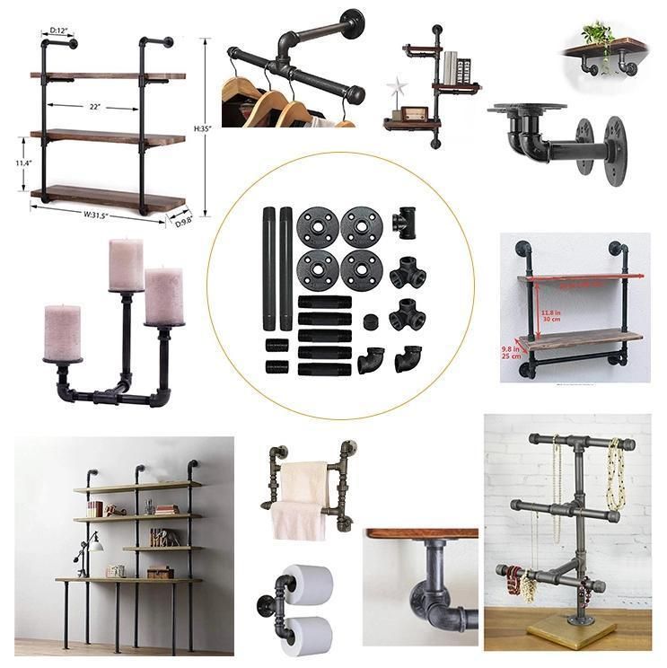 Industrial Black Metal Pipe Wall-Mounted Towel Bar with Malleable Iron Tee