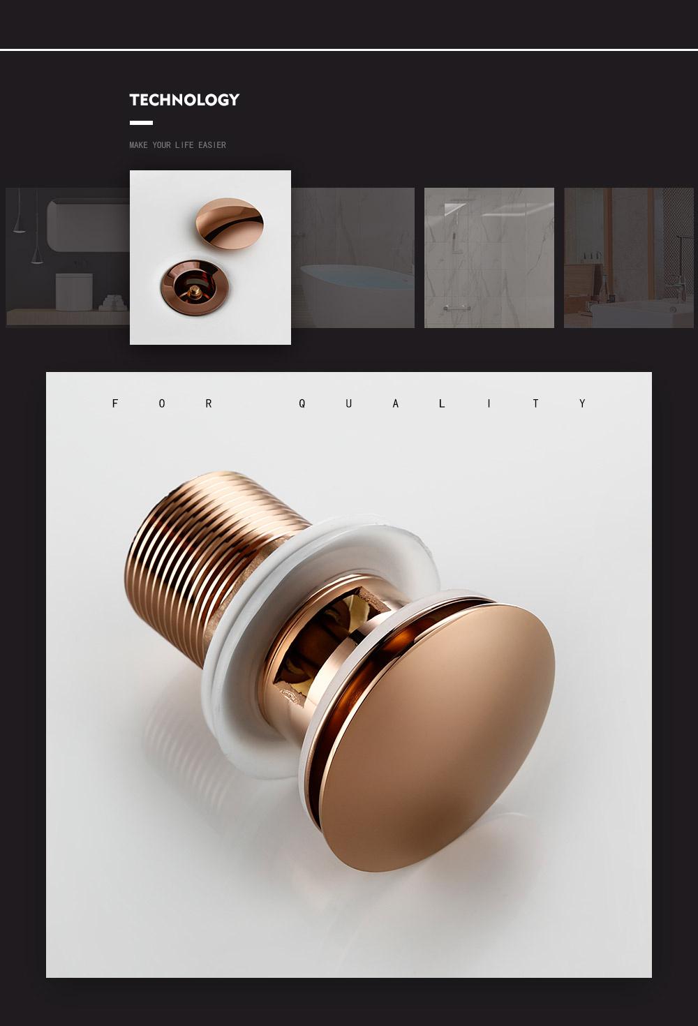 Polished Golden for Basin Pop up Drainer Bathroom Drain Without Overflow