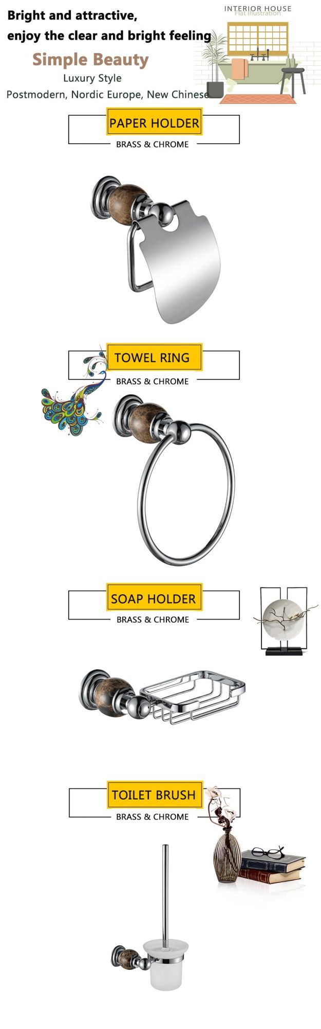 High Quality Bathroom Accessories Brass Paper Holder Towel Rack