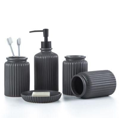 Household Grey Ceramic Decor 5 Piece Bathroom Accessories Set