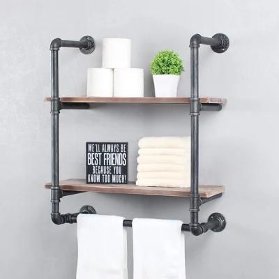 Farmhouse Inspired Industrial Pipe Towel Rack with Reclaimed Wood Shelf and Pipe for Bathroom