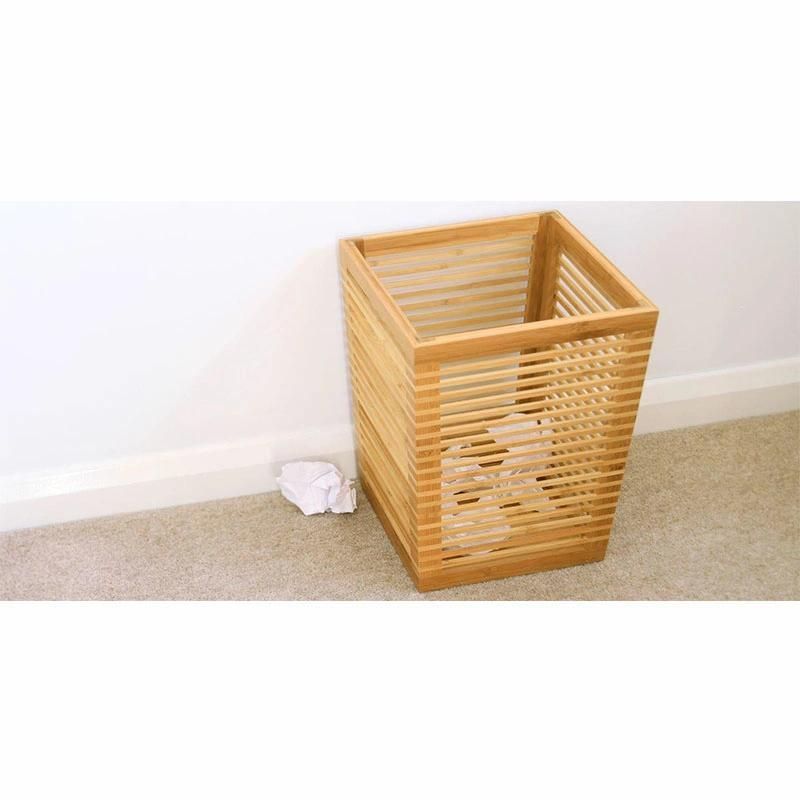 Natural Bamboo Trash Bin Wood Paper Waste Bin for Indoor Sanitary