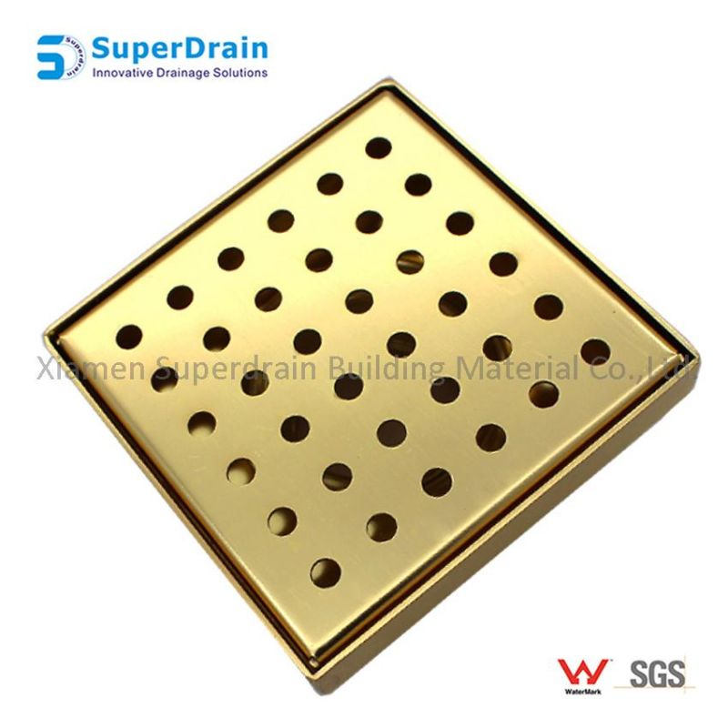Kitchen Hotel Invisible Square Shape 4 Inch Brass Bathroom Shower Floor Drain, Balcony Drainage with Removable Cover