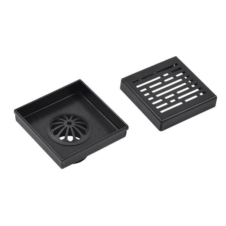 4" X 4" Matte Black Finsh Broken Lanes Stainless Steel 304 Square Floor Drain for Bathroom