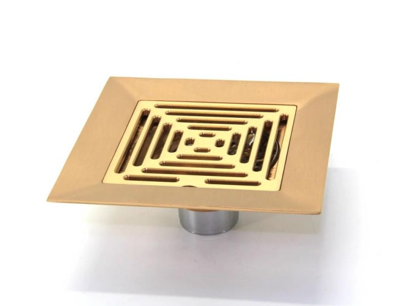 Brass Polished Gold 4" Square Shower Drain