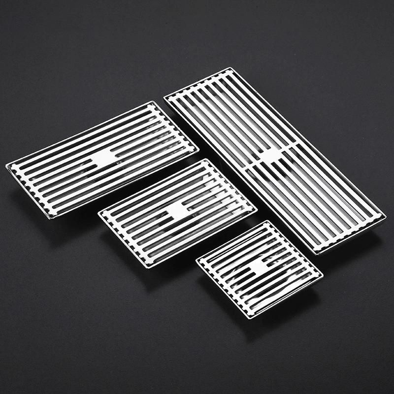 15*10cm Villa Bathroom DN50 201 Solid Stainless Steel Long Strip Floor Drain Toilet Shower Room Rectangular Odor Proof Floor Drain