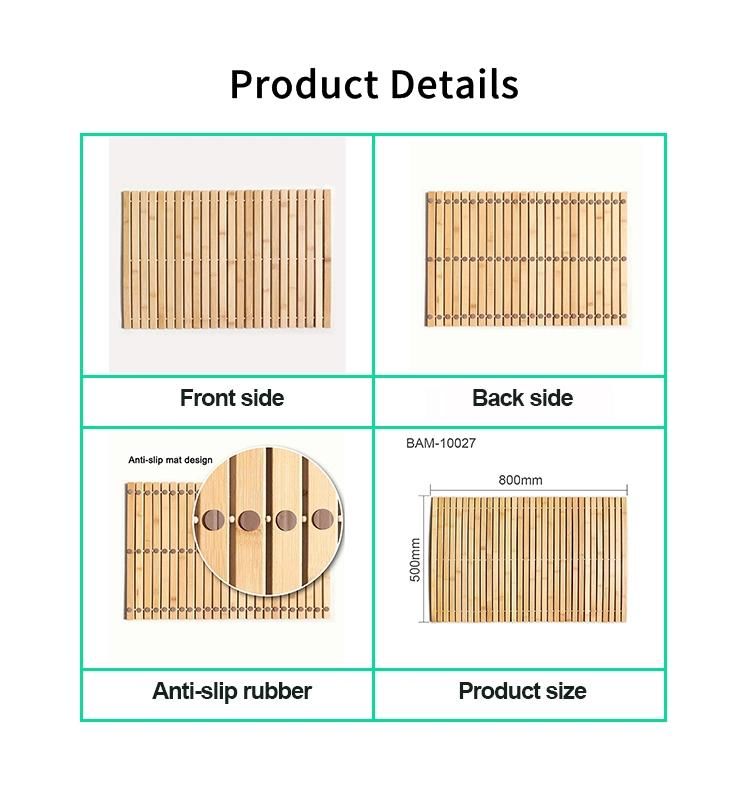 Natural Bamboo Non-Slip Rubber Shower Mat