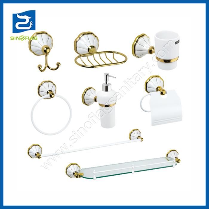 Wall Mounted Golden Ceramic Bathroom Accessories Set