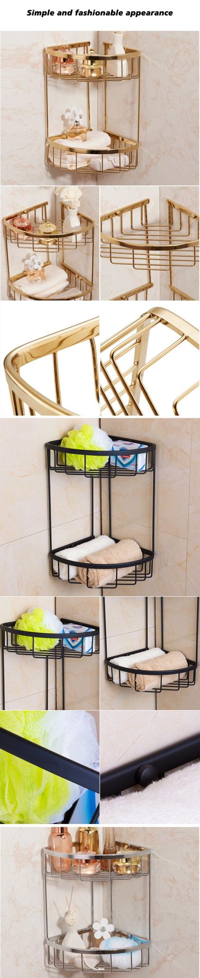 All Copper Triangle Antique Mesh Basket Double Bathroom Bathroom Corner Rack Bathroom Golden Shelf