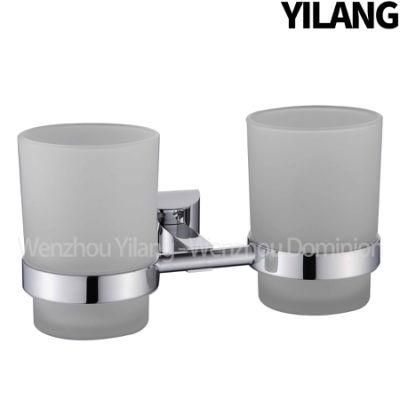 Chrome Finished Wall Mounted Durable Double Tumbler Holder Design /Double Toothbrush Cup Tumbler Holder