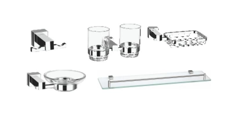 Square Base Luxurious Stainless Steel Commercial Bathroom Accessories Set for Hotel Public Restroom