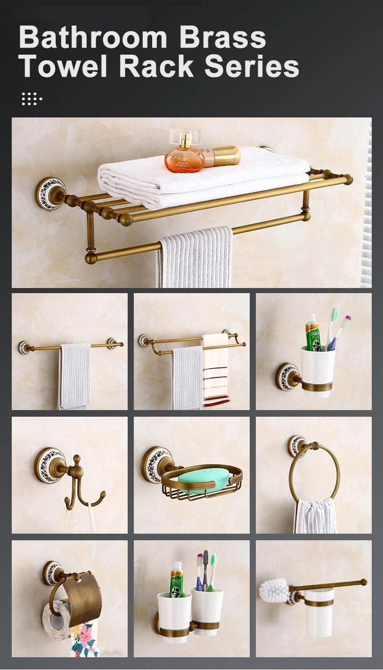 European Vintage Hotel Bathroom Towel Rack Set Elegant Wall Antique Brass Towel Rack