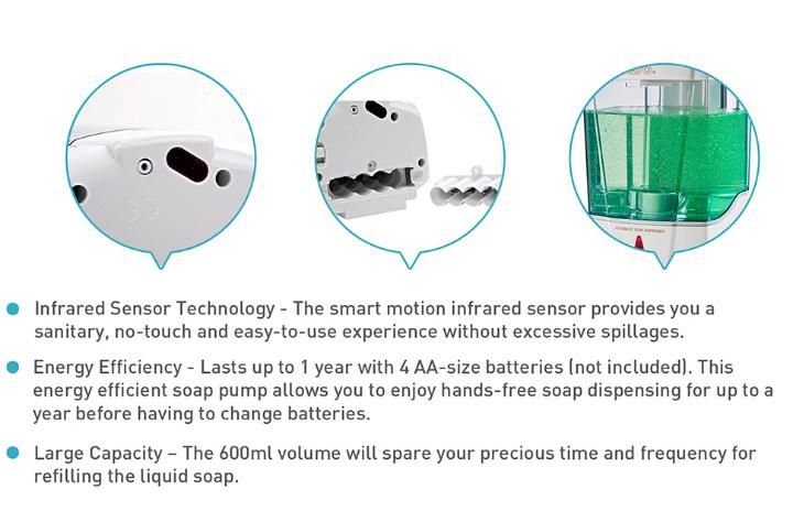 600ml Bathroom/Hotel Infrared Sensor Automatic Hands Free Soap Dispenser