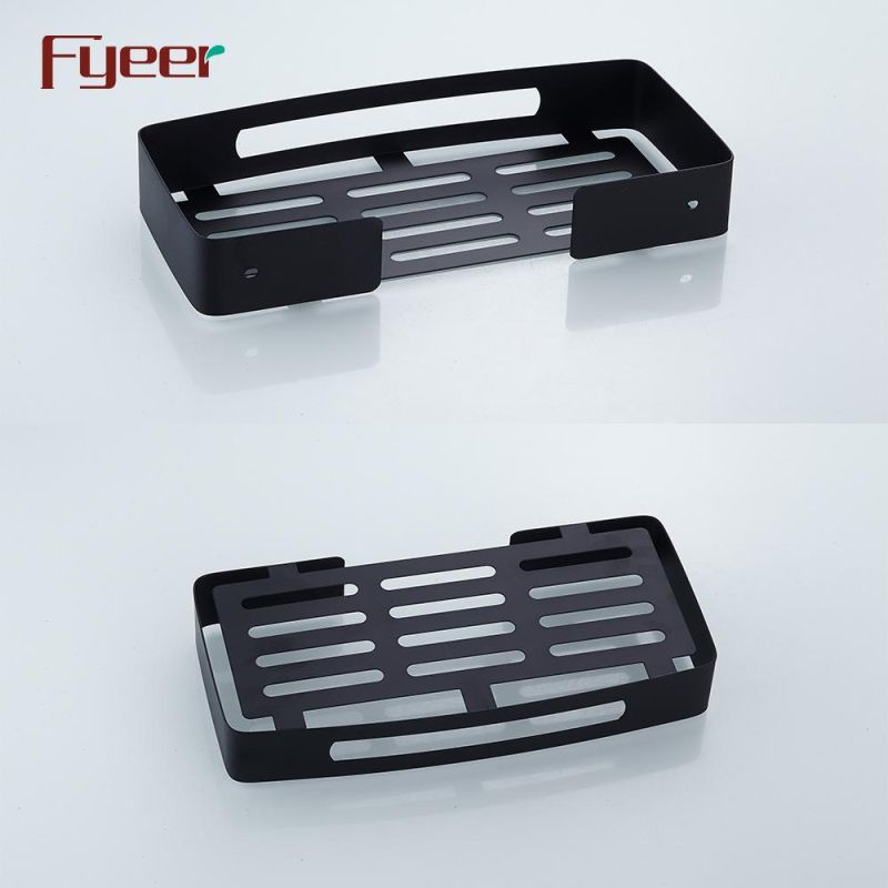 Fyeer Bathroom Accessory Matt Black Aluminum Wall Square Shelf