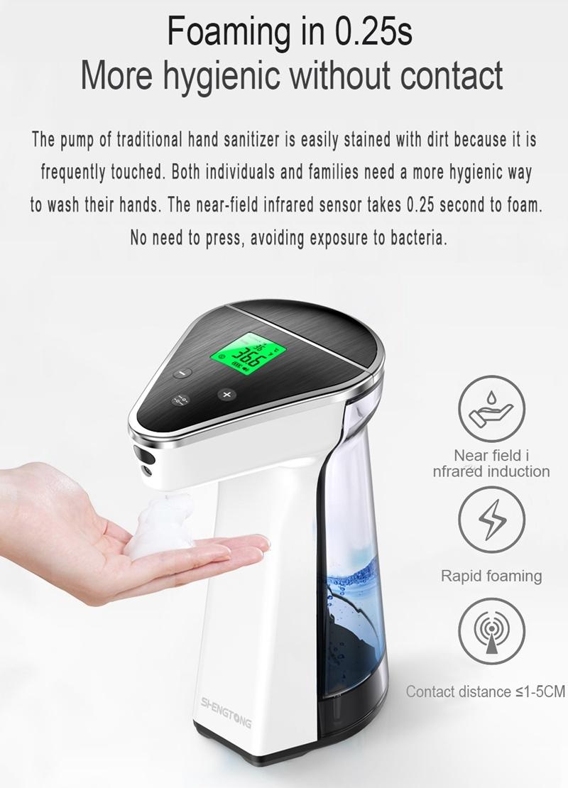 Big LCD Design 480ml Sensor Rapid Automatic Foam Style Hand Sanitizer Soap Dispenser with Temperature Measurement Function