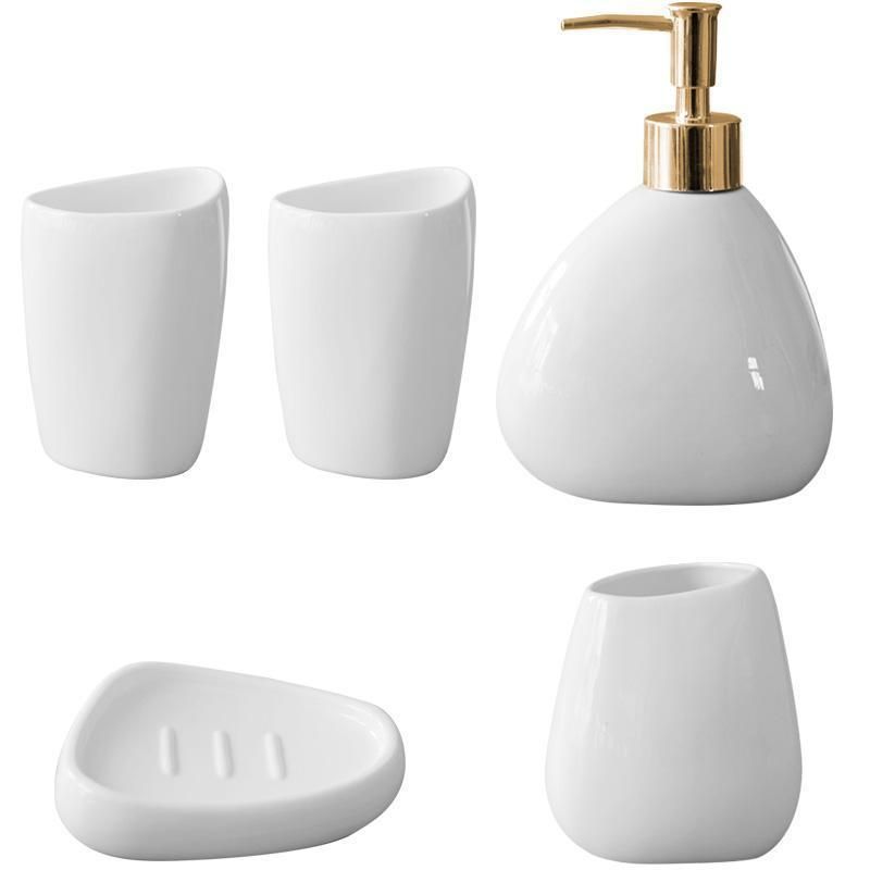 Modern European Irregular Designed White Ceramic Five-Piece Bathroom Accessories