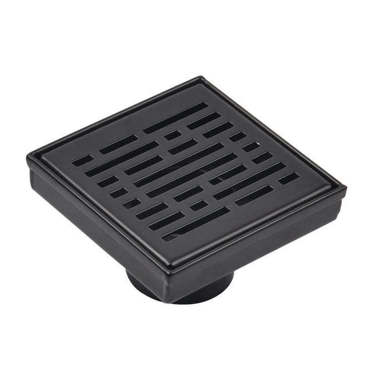 4" X 4" Matte Black Finsh Broken Lanes Stainless Steel 304 Square Floor Drain for Bathroom