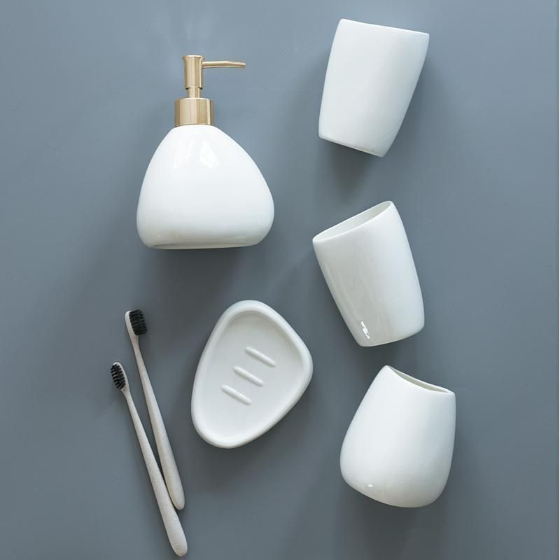 Modern European Irregular Designed White Ceramic Five-Piece Bathroom Accessories
