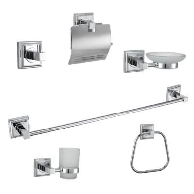Square Design Bathroom Hardware Factory Wall Mounted Chrome Bathroom Accessories Set 3700s