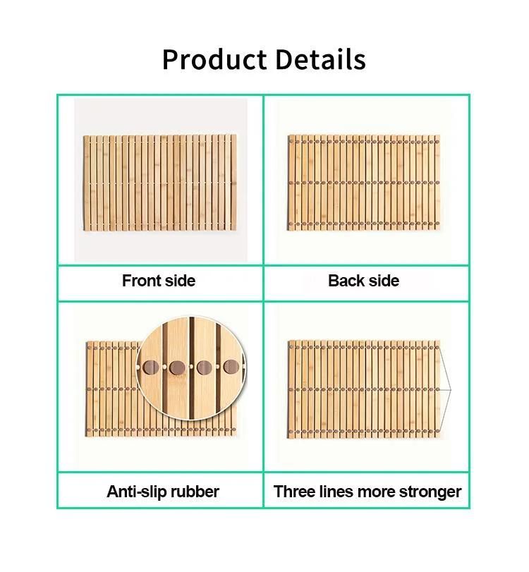 Non-Slip Rubber Designed Bathroom Bamboo Mat