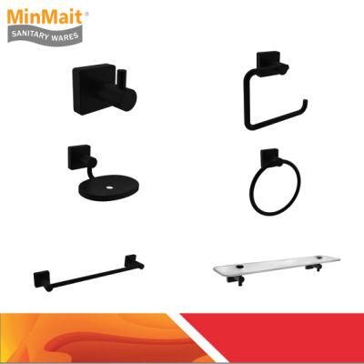 Zinc Matt Black Square Pedestal Bathroom Accessories Hook Paper Holder Towel Ring Z-02500fb