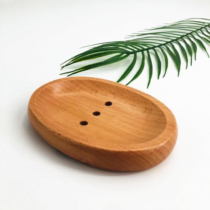 New Design Oval Wooden Soap Tray Wood Soap Dish with Anti-Slip Feet