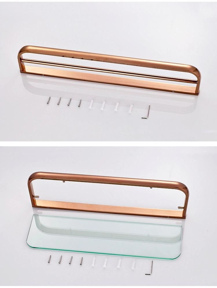 Hotel Rose Gold Towel Shelf Holder Wall Mount Modern Brass Towel Rack