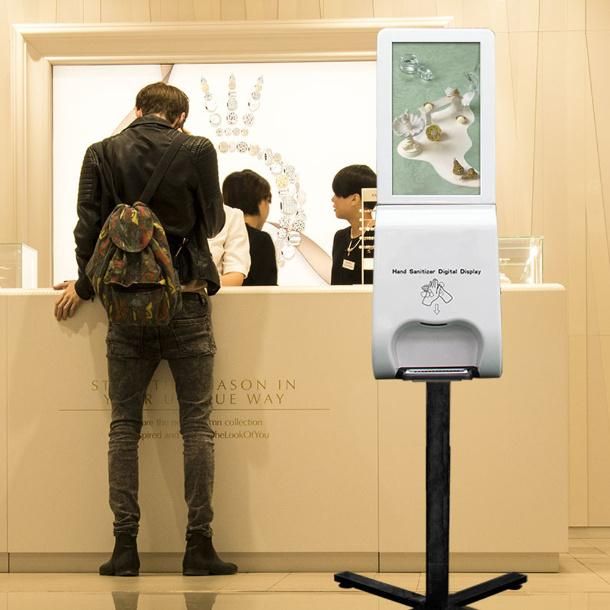 Auto Dispenser Mental Cover Hand Sanitizer Kiosk with 21.5inch Ad Player in Stock