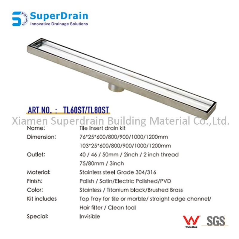 Customized Hotel Stainless Steel Long Linear Invisible Shower Drain