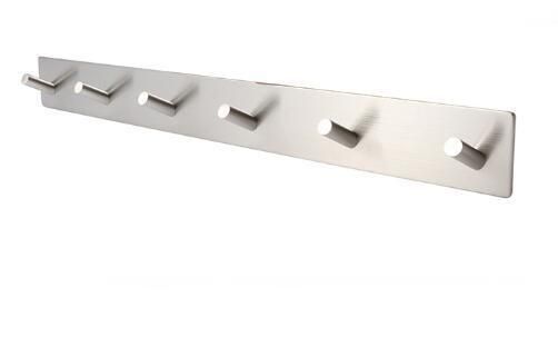 SUS 304 Stainless Steel Self Adhesive Hooks Rail Rack Sticky Coat Robe Hook 5 Hooks Brushed