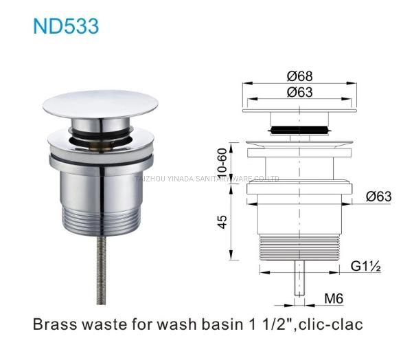 Innada 1"1/2 Basin Waste Clic-Clac with Screw for Wash Basin Bathroom Brass Pop up Waste ND533-a