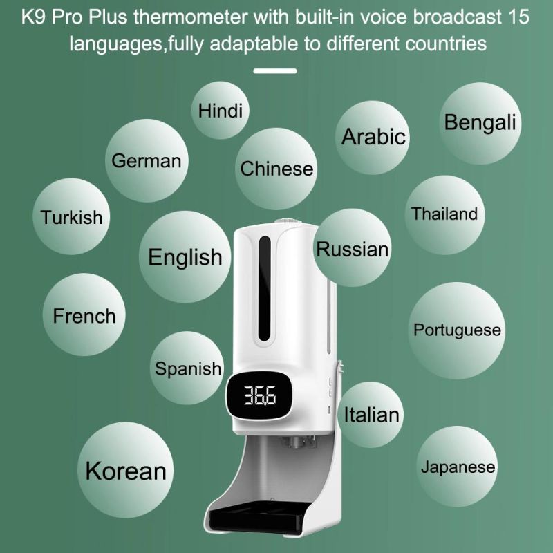 K9 PRO Plus New Thermometer Alcohol Spray Dispenser Automatic, Liquid Soap Dispenser Rechargeable with Temperature