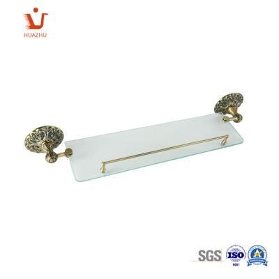 Wall Mount Clear Glass Shelf in Antique Brass Finish