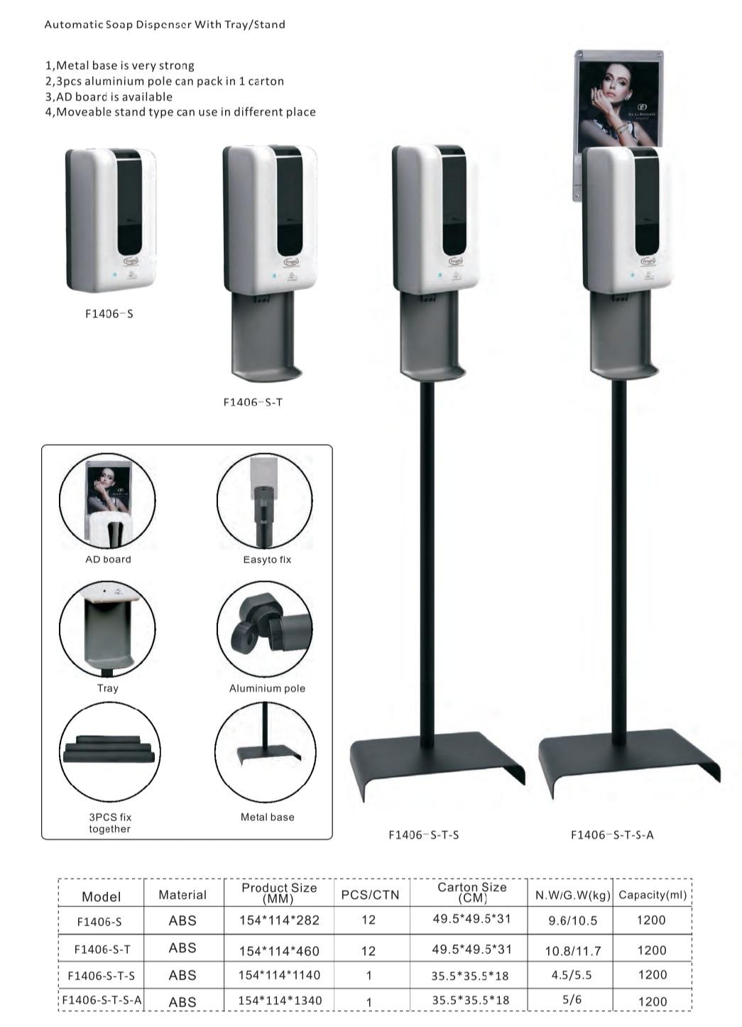 Hot Selling Touchless 1000/1200 Ml Factory Supply Alcohol Hand Sanitizer Dispenser